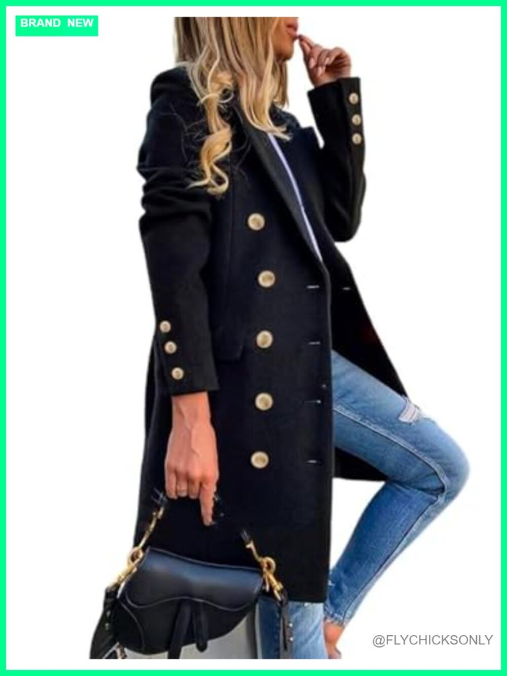 Womens Wool Blend Double Breasted Midi Peacoat Trench Coat Winter Fall